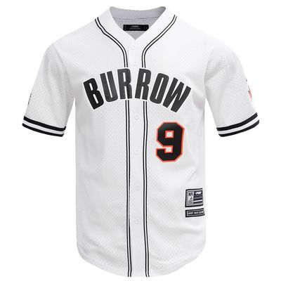 Pro Standard Men's Joe Burrow White Cincinnati Bengals Mesh Baseball Button-Up T-Shirt