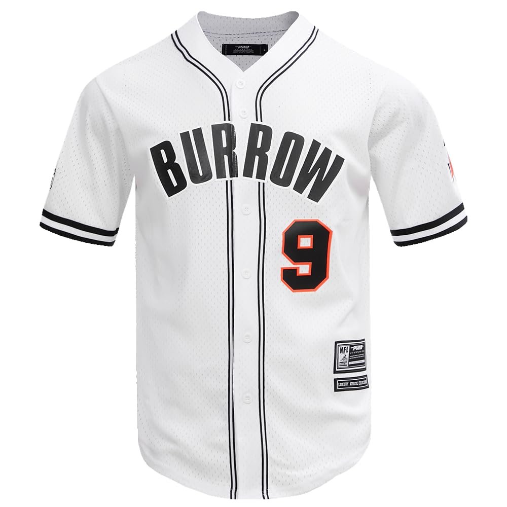 Pro Standard Men's Joe Burrow White Cincinnati Bengals Mesh Baseball Button-Up T-Shirt