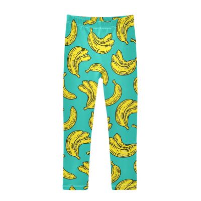 Aflyko Girls' Leggings Doodle Banana Kids Running Yoga Pants Dance Tights Skinny Stretch Ankle Length Everyday Wear 6T