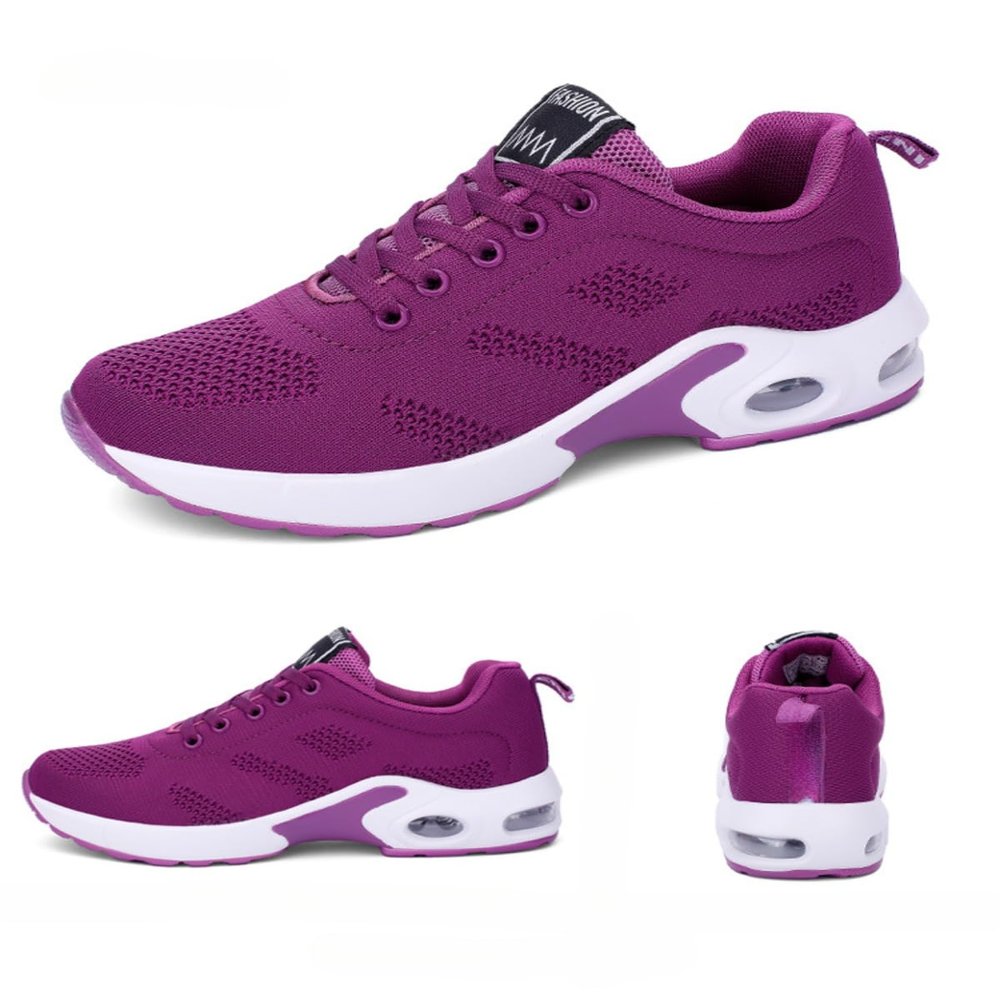 Fenlogft Women's Flying Knit Running Shoes - Lightweight Lace-up Sneakers for Daily Walking and Work, Garden Shoes (Pure Purple, Adult, Women, Numeric_10, Numeric, us_Footwear_Size_System, Medium)