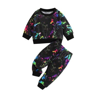 Kids Outfit Soft Cotton Warm Crewneck Long Sleeve Round Neck Tie Dye Set Clothes Set For Going Home (A, 9-12 Months)