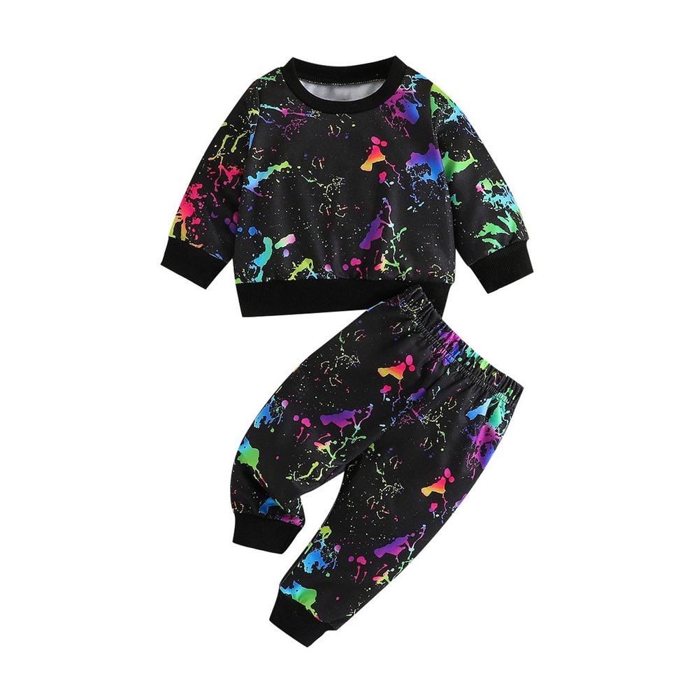 Kids Outfit Soft Cotton Warm Crewneck Long Sleeve Round Neck Tie Dye Set Clothes Set For Going Home (A, 9-12 Months)