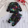 Kids Outfit Soft Cotton Warm Crewneck Long Sleeve Round Neck Tie Dye Set Clothes Set For Going Home (A, 9-12 Months) view 4