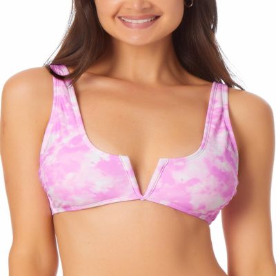 California Waves Womens Juniors V-Wire Tie-Dye Bikini Swim Top Pink M