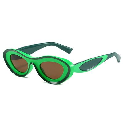 XLUMIO Vintage Contrast Color Cat Eye Sunglasses Women Oval Eyewear Men Shades UV400 Sun Glasses,Green tea,one size