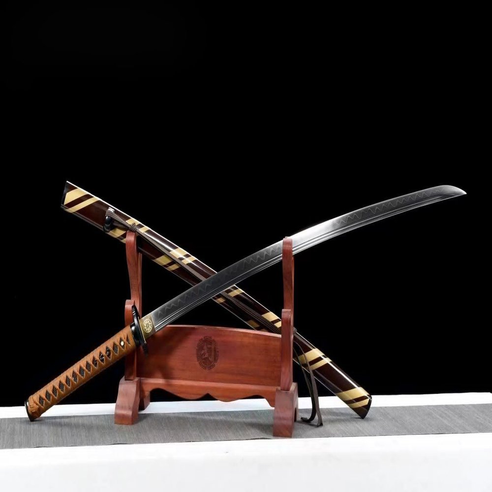 Samurai Katana Sword, Japanese Handmade, Battle Ready, Clay Tempered T10 Steel, Full Tang, Sharp, Real Weapon,Brown