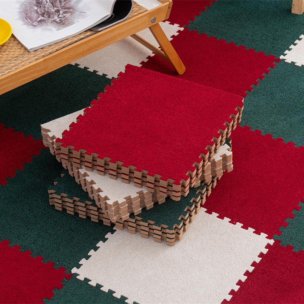 19.38sqft Plush Foam Interlocking Carpet Tiles 12x12x0.4in Square Foam Floor Tiles Mat Cuttable Easy to Clean Soft Climbing Play Ground Mats All Se(Size:20pcs,Color:Dark Green+red+Beige)