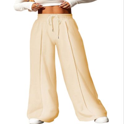 Aleumdr Womens Fashion Wide Leg Lounge Pajamas Pants Yoga Sweatpants Drawstring Workout Joggers Pants with Pockets Khaki Medium