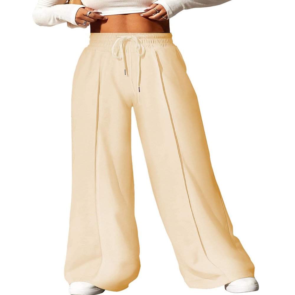 Aleumdr Womens Fashion Wide Leg Lounge Pajamas Pants Yoga Sweatpants Drawstring Workout Joggers Pants with Pockets Khaki Medium