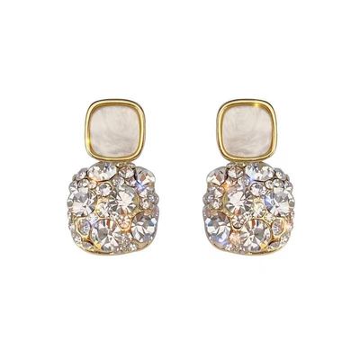 2PCS Women's Black Grey Golden White Square Shape Ear Clips Unpierced Ears (White Golden Clip On Earrings)