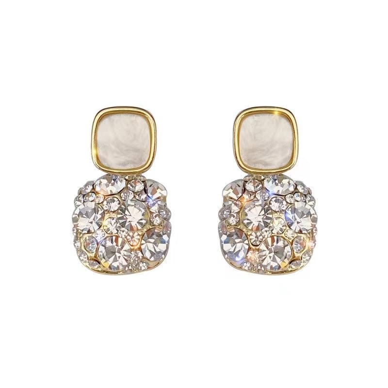 2PCS Women's Black Grey Golden White Square Shape Ear Clips Unpierced Ears (White Golden Clip On Earrings)