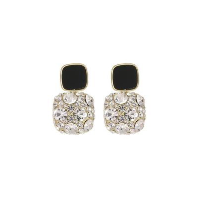 2PCS Women's Black Grey Golden White Square Shape Ear Clips Unpierced Ears (Black Gold Clip On Earrings)