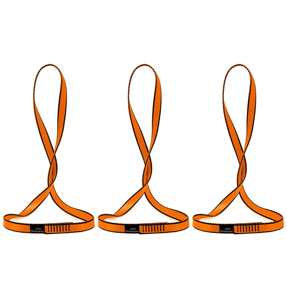 AINIKEY 18MM Nylon Climbing Sling Runner 23KN CE2008/EN566 Rock Climbing Webbing Straps for Outdoor Climbing, Rappelling, Swing, Yoga Hammock etcOrange | 120cm / 48inch | Pack of 3
