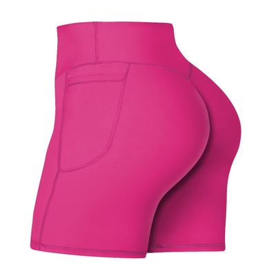 Sunzel No Front Seam Biker Shorts for Women with Pockets, Yoga Workout Gym Bike Shorts with Tummy Control 8" Sonic Pink X-Small