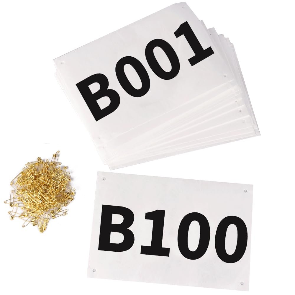 XTACER Running Race Bibs Large Numbers with Safety Pins (Any 1-500) (B001-B100)