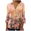 SMIDOW online shopping Tunic Tops for Women Loose Fit Spring Henley v Neck Shirt 3/4 Bell Sleeve Bohemian Floral Print t-Shirt Blouse Trendy Orange XL view 1