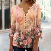 SMIDOW online shopping Tunic Tops for Women Loose Fit Spring Henley v Neck Shirt 3/4 Bell Sleeve Bohemian Floral Print t-Shirt Blouse Trendy Orange XL view 2