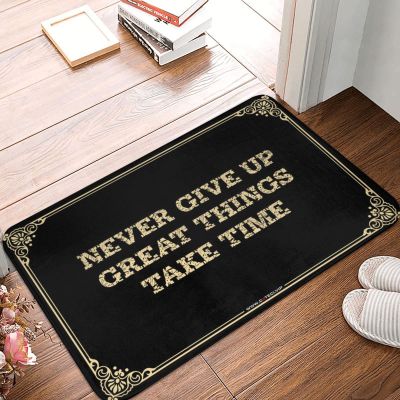 Farmhouse Door Mats Outdoor Never Give Up Great Things Take Time Doormat Spring Welcome Mats Outdoor Cave Man Bar (Color : Colour, Size : 50X80CM)