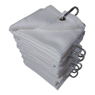 Towland Golf Premium Quality Towels,%100 Turkish Cotton Waffle Pattern Tri-fold Golf Towel,12x19 inch with Clip Men Women Golf Gifts (White, 2)