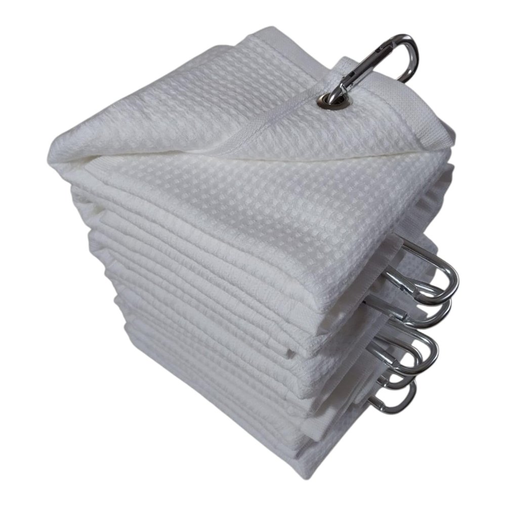 Towland Golf Premium Quality Towels,%100 Turkish Cotton Waffle Pattern Tri-fold Golf Towel,12x19 inch with Clip Men Women Golf Gifts (White, 2)