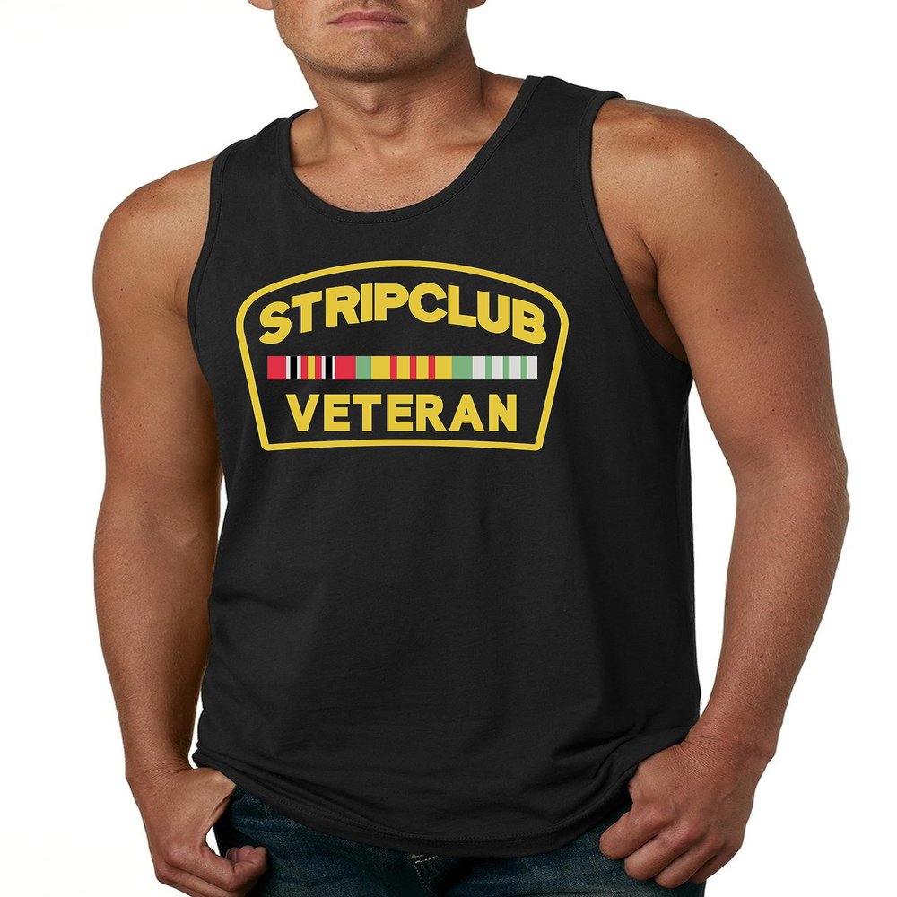 Strip Club Veteran Men's Tank Top Funny Veteran Humor Army Joke Top (L, Black)