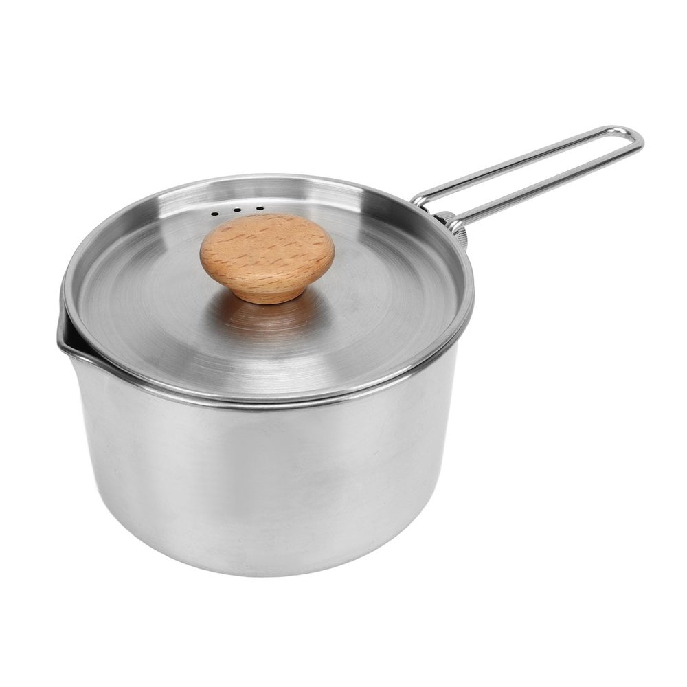 Wisecoco Portable Camping Kettle, 1L Stainless Steel Camping Pot with Foldable Handle for Outdoor Adventures