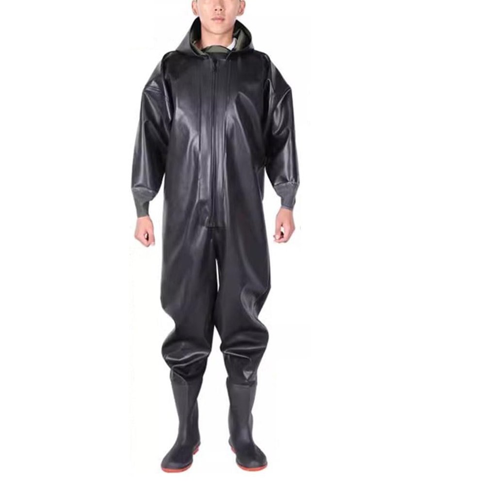 Hip Waders Men and Women's Full Body Waterproof Clothing with Wading Boots, Integrated Zippered Rubber Gloves Fishing Pants (Color : Black1, Size : 6.5)