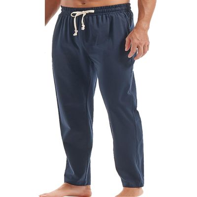 Snoly Men's Cotton Drawstring Sweatpants Loose Running Active Solid Colors Breathable Sports Pants (as1, alpha, xx_l, regular, regular, navy, Regular)