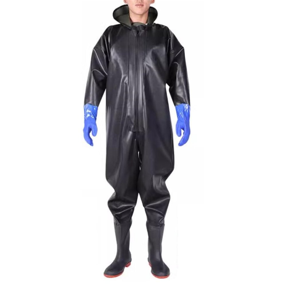 Hip Waders Men and Women's Full Body Waterproof Clothing with Wading Boots, Integrated Zippered Rubber Gloves Fishing Pants (Color : Black2, Size : 10)