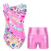 YOOJOO Gymnastics Leotards for Girls Asymmetrical Shoulder Straps Print Dancewear with Matching Shorts 2 Piece Set Activewear EA1233Zebra 10 Years view 1