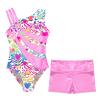 YOOJOO Gymnastics Leotards for Girls Asymmetrical Shoulder Straps Print Dancewear with Matching Shorts 2 Piece Set Activewear EA1233Zebra 10 Years view 3