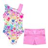 YOOJOO Gymnastics Leotards for Girls Asymmetrical Shoulder Straps Print Dancewear with Matching Shorts 2 Piece Set Activewear EA1233Zebra 10 Years view 4