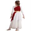 Shinsto Kids Girls Single Shoulder Asymmetrical Praise Dance Overlay Color Block Lyrical Dance Tunic Dress Burgundy 14 Years view 2