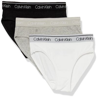 Calvin Klein Kids Girls' Modern Cotton Bikini Underwear 3-Pack, Heather Gray/White/Black, Medium