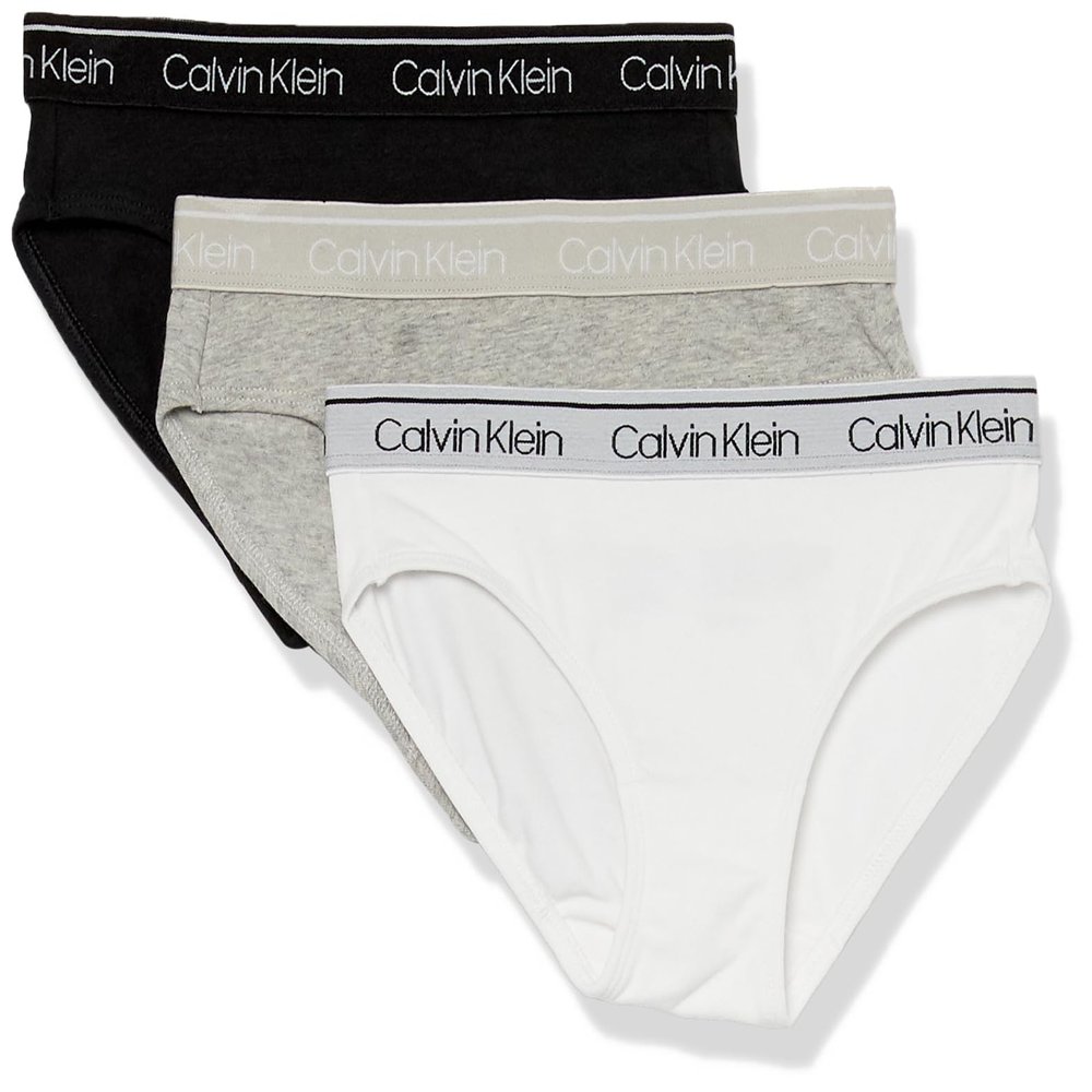 Calvin Klein Kids Girls' Modern Cotton Bikini Underwear 3-Pack, Heather Gray/White/Black, Medium