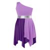 Shinsto Kids Girls Single Shoulder Asymmetrical Praise Dance Overlay Color Block Lyrical Dance Tunic Dress Lavender 12 Years view 4