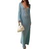 Sastianaen Women Ribbed Bodycon Dresses Y2k Long Sleeve V Neck Knit Dress Solid Slim Fit Pencil Maxi Dress Party Clubwear (B-Light Blue, L) view 1