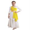 Shinsto Kids Girls Single Shoulder Asymmetrical Praise Dance Overlay Color Block Lyrical Dance Tunic Dress Yellow 10 Years view 1