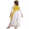 Shinsto Kids Girls Single Shoulder Asymmetrical Praise Dance Overlay Color Block Lyrical Dance Tunic Dress Yellow 10 Years view 2