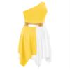 Shinsto Kids Girls Single Shoulder Asymmetrical Praise Dance Overlay Color Block Lyrical Dance Tunic Dress Yellow 10 Years view 4