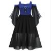 JEATHA Girls Medieval Renaissance Dress Flare Long Sleeve Cold Shoulder Steampunk Gothic Victorian Corset Dress Blue 6 Years view 3