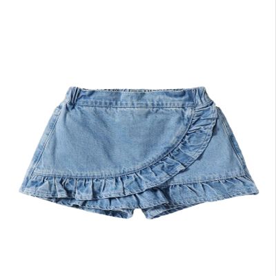 Floerns Girls Casual Ruffle Trim Denim Skorts Elastic Waist Skirt Shorts Medium Wash 4Y