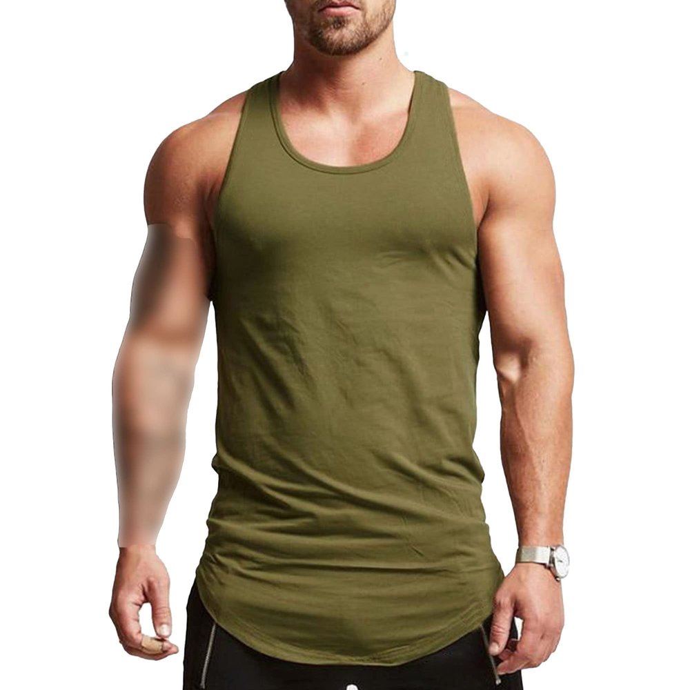 Maiyifu-GJ Men's Workout Curved Hem Vest Bodybuilding Fitness Muscular Vest Fitness Sleeveless Gym Cotton Tank Shirts (Green,X-Large)
