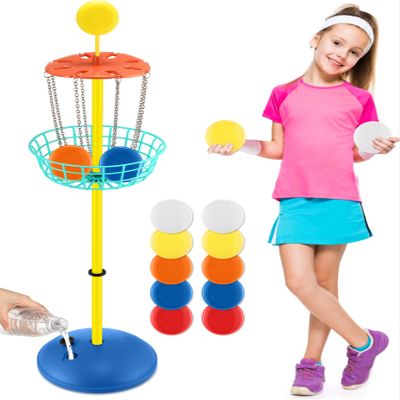 Meooeck 42 Inches Mini Disc Golf Baskets with 10 Flying Discs Golf Starter Set for Indoor Outdoor Yard and Beach Games(Chic Color)