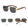 MUTYNE Retro Vintage Rimless Square Sunglasses Men Women Popular Driving Metal Leopard Head Wood Sun Glasses,Black,One size view 2