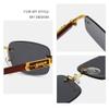 MUTYNE Retro Vintage Rimless Square Sunglasses Men Women Popular Driving Metal Leopard Head Wood Sun Glasses,Black,One size view 4