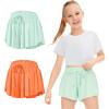 Girls Athletic Flowy Shorts with Pocket 2 in 1 Butterfly Shorts for Teen Girls Youth Running Sports Spandex 2 Pack Light Green Orange X-Small view 1