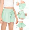 Girls Athletic Flowy Shorts with Pocket 2 in 1 Butterfly Shorts for Teen Girls Youth Running Sports Spandex 2 Pack Light Green Orange X-Small view 4