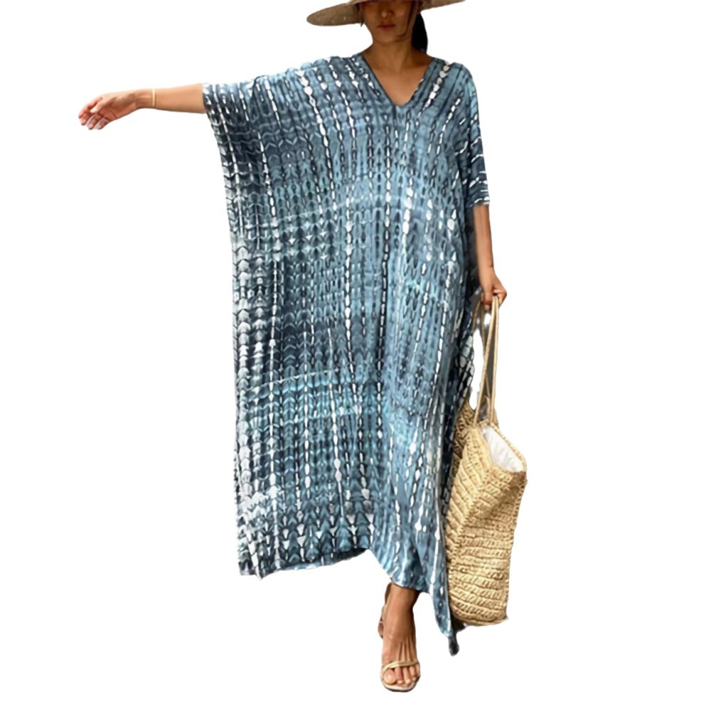 Leisureperiod Kaftan Dresses for Women Plus Size Summer Beach Dress Stripe Print V neck Cover Up Loose Soft Caftan Loungewear