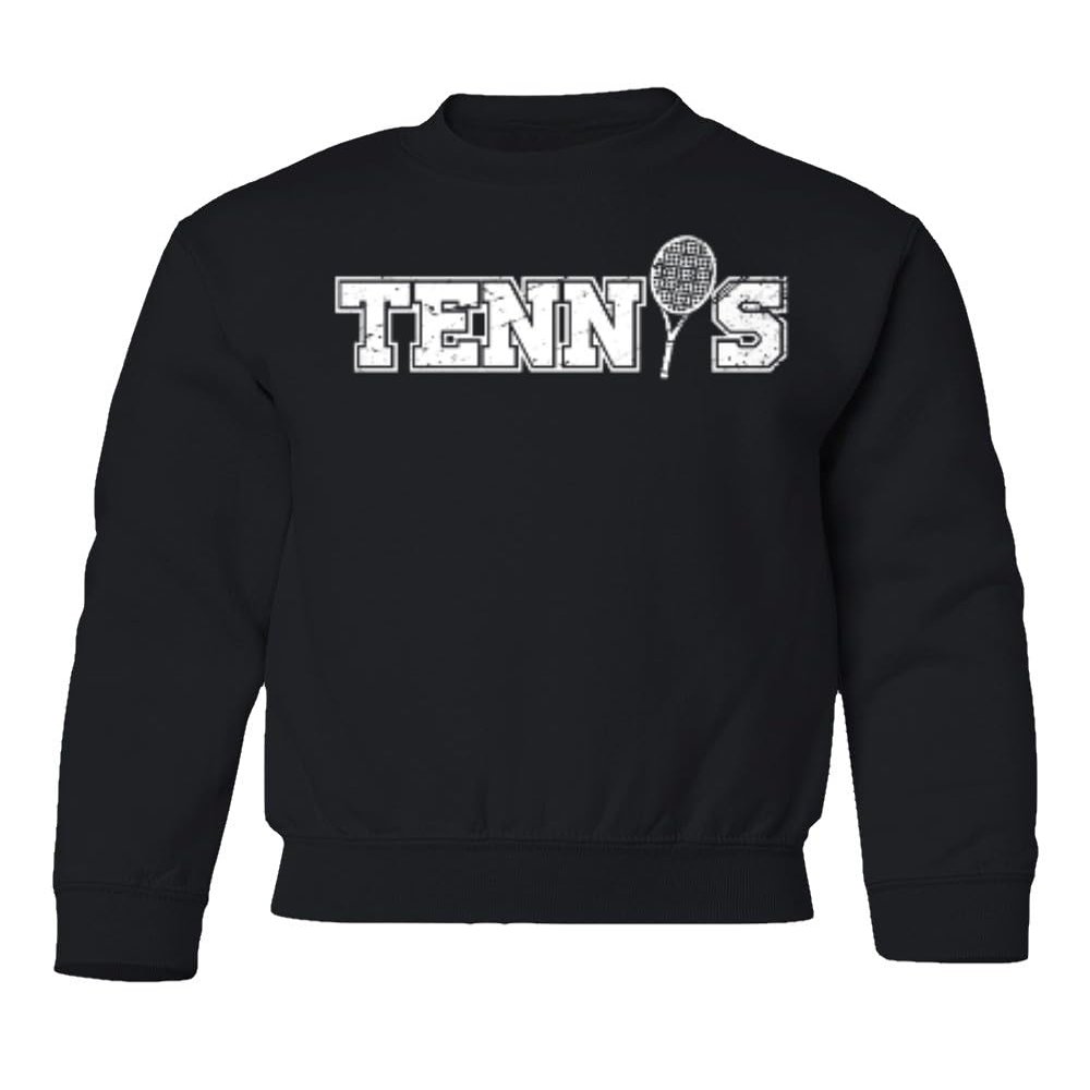 superhotapparel Tennis Racquet Sports Fans Tennis Lover Tee Gift Youth Crewneck Sweatshirt (Black, Youth Small)